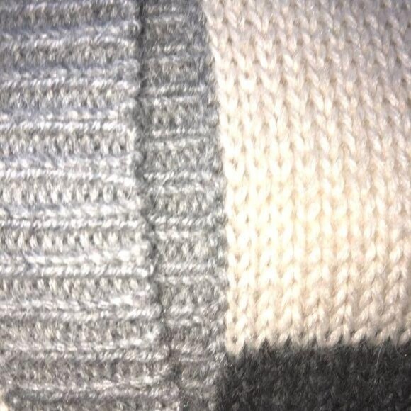 Vintage Wool Cardigan Womens Chunky Wooden Buttons Gray White Crew Neck Abstract - Picture 10 of 14